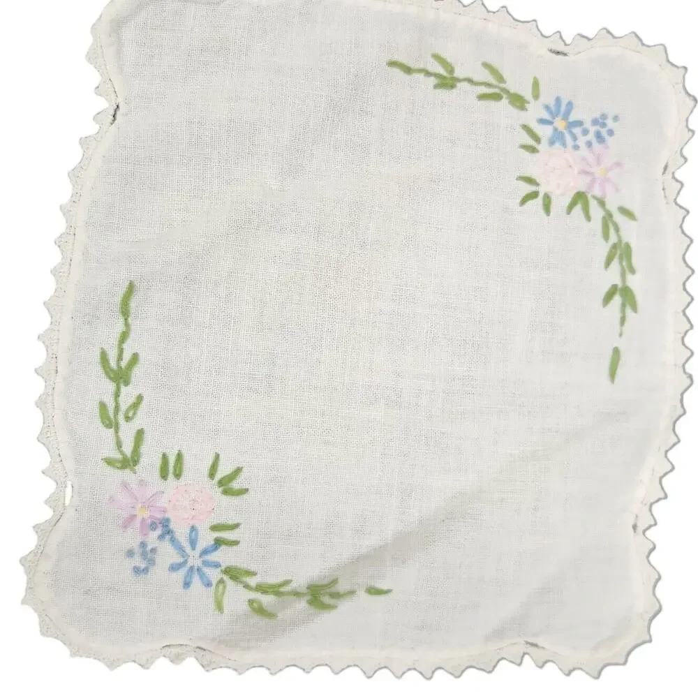 VTG SMALL TABLE RUNNER EMBROIDERED DRESSER SCARF ESTATE NEEDLEPOINT FLORAL